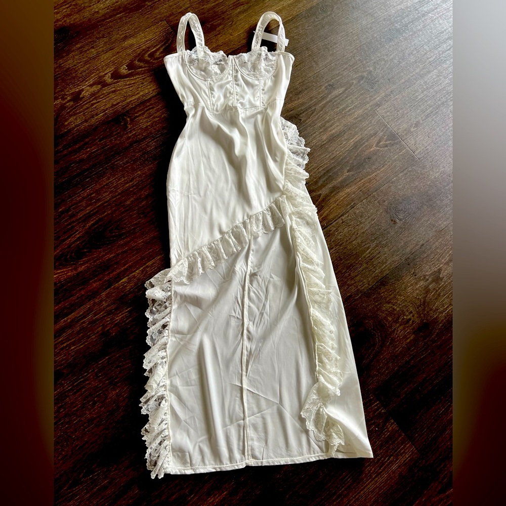 New White satin hi low dress